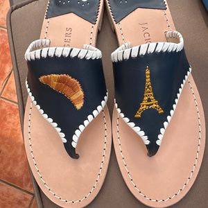 JACK ROGERS Embroidered Navy Paris Sandals 9.5